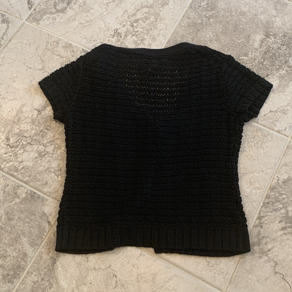 LOFT Black Crochet Open Mesh stitch Shortsleeve Cardigan - Picture 4 of 4
